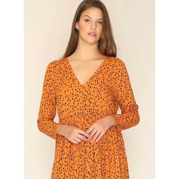 Pepaloves by Anthropologie Women Mustard Cheetah Baby Doll High Waist Dress M - Picture 7 of 11